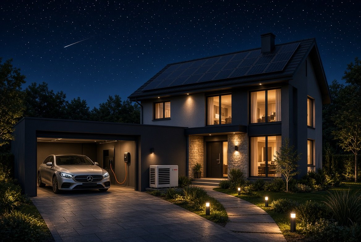 Modernes Einfamilienhaus mit Photovoltaikanlage, Wallbox und Wärmepumpe